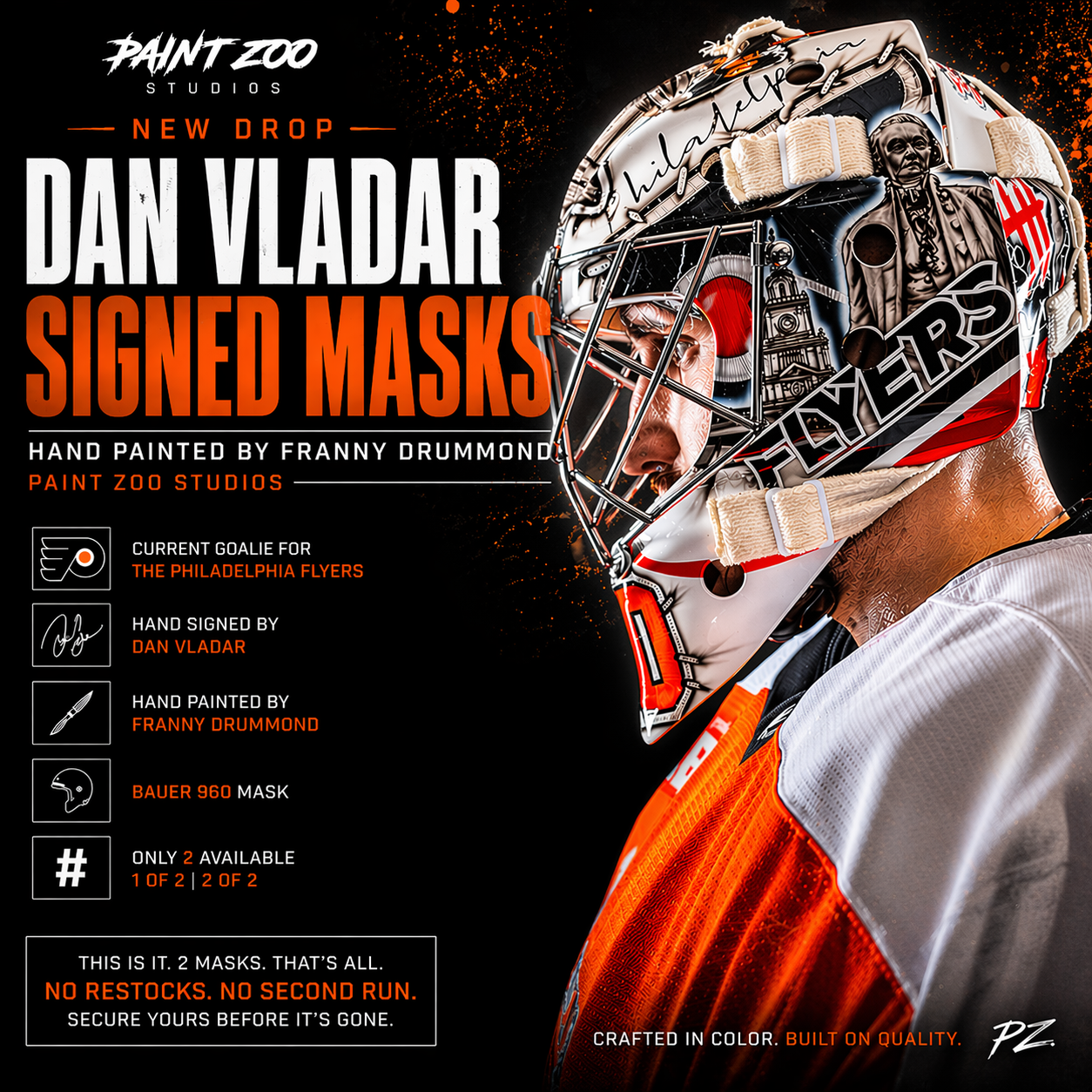 Dan Vladar Signed Goalie Mask - Hand Painted Limited Edition